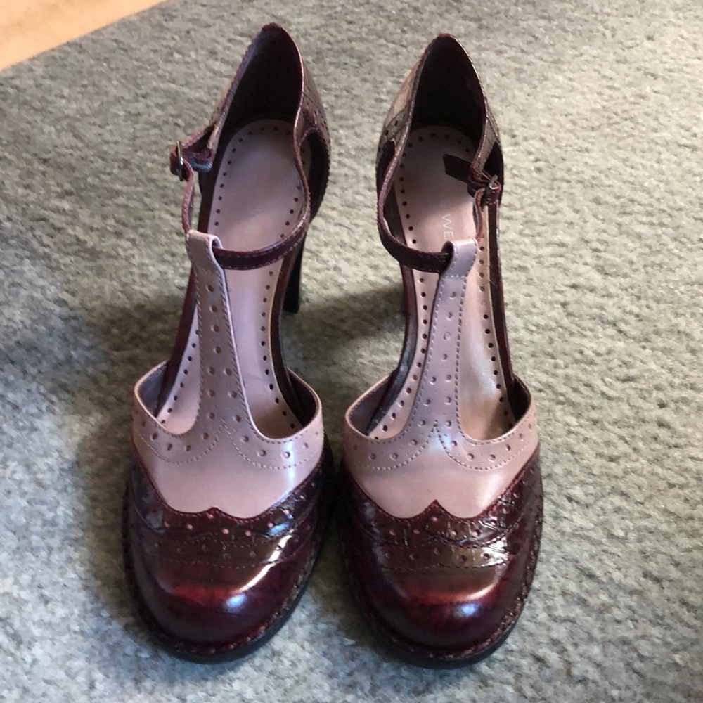 Nine West Pink & Maroon T-Strap Heel, Size 8, 3 inch